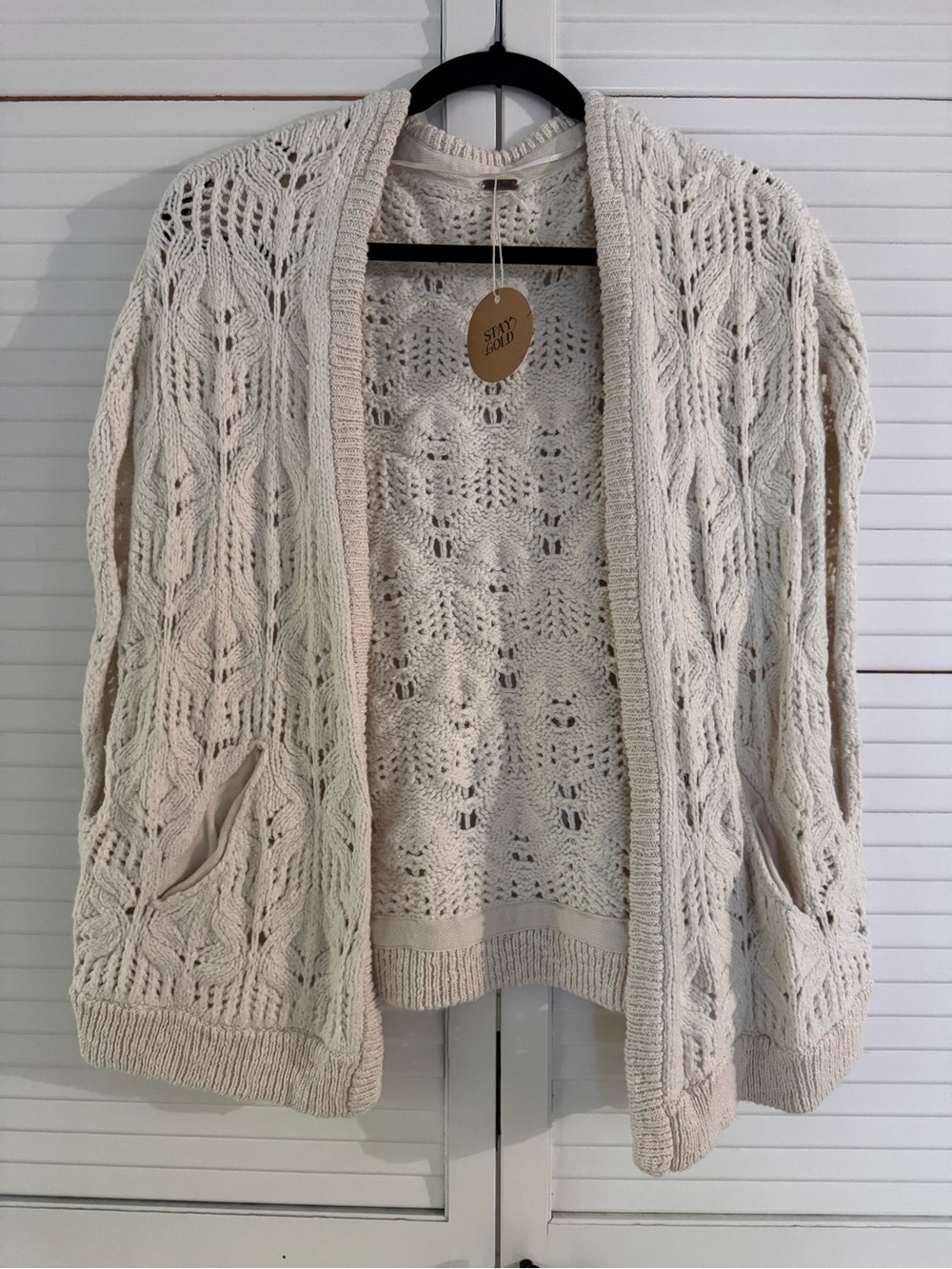 Free People Open-Front Cream Knit Cardigan Sweater